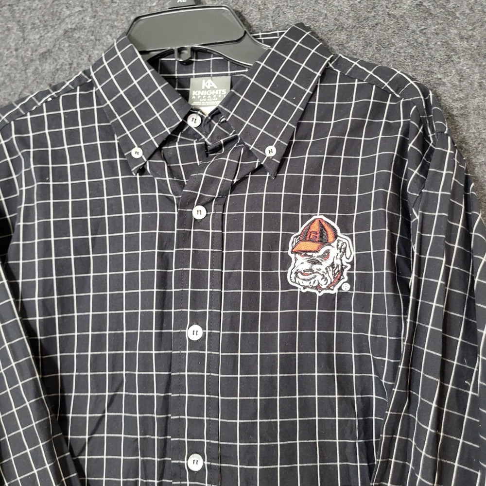 Georgia Bulldogs Mens Large Black Grid Button Down Shirt UGA Knights Apparel